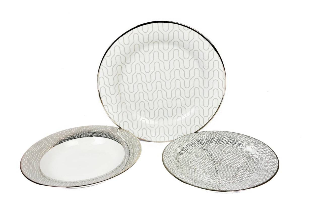18Pcs Plate Set (Silver Chevron)