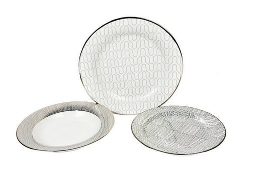 18Pcs Plate Set (Silver Chevron)