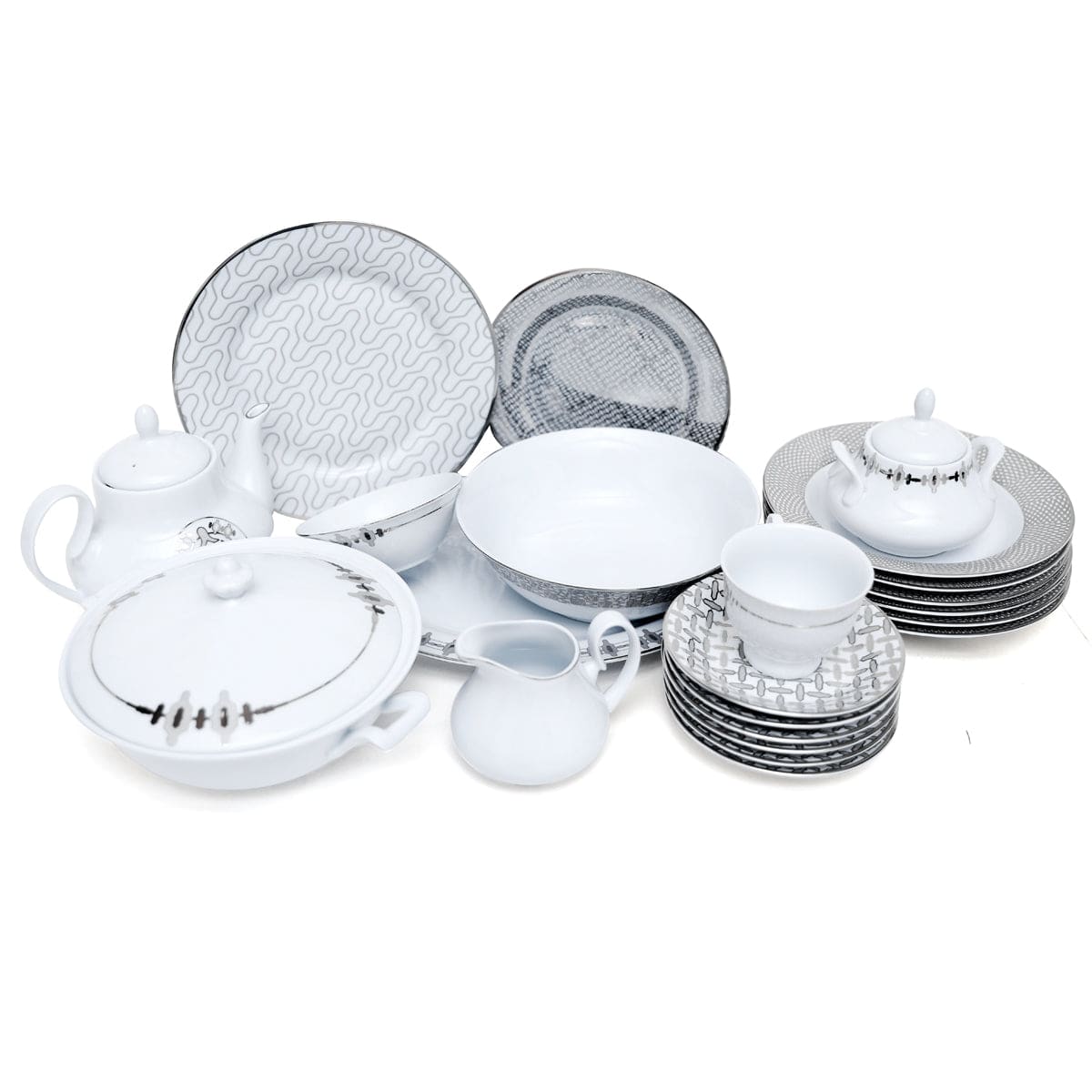 45Pcs Dinner Set (Silver Chevron)