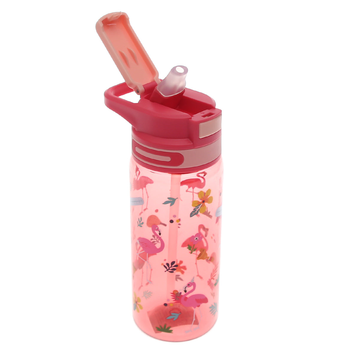 KidsÕ Water Bottle with Straw Ð 600ml Flip?Top Leak?Proof Design (Pink, Black, Blue)