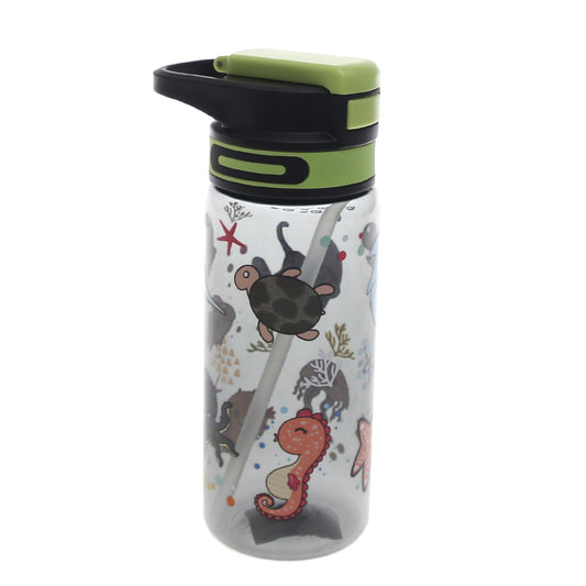 KidsÕ Water Bottle with Straw Ð 600ml Flip?Top Leak?Proof Design (Pink, Black, Blue)
