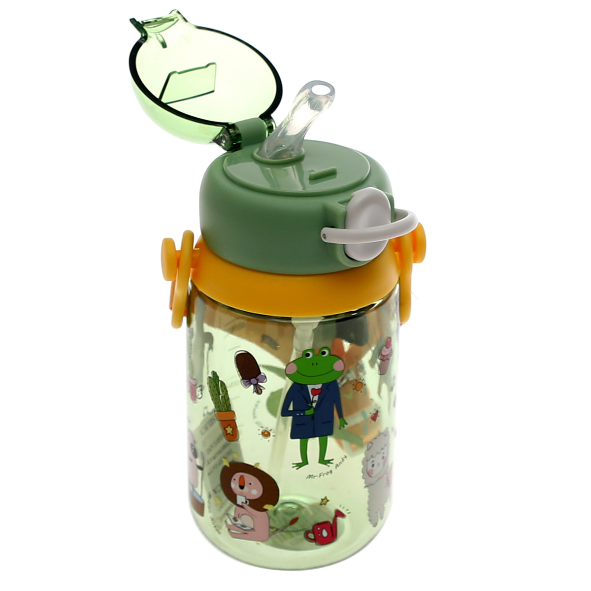 KidsÕ Water Bottle with Straw Ð 450ml Flip?Top Leak?Proof Design (Blue, Pink, Yellow)