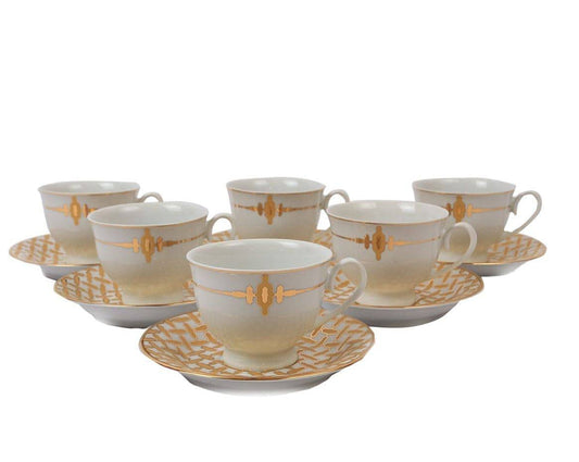 12Pcs Cup & Saucer (Gold Chevron)
