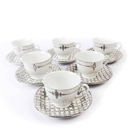12Pcs Cup & Saucer (Silver Chevron)